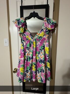 Floral Ruffle-Strap Sundress in Pink, Yellow & Green
